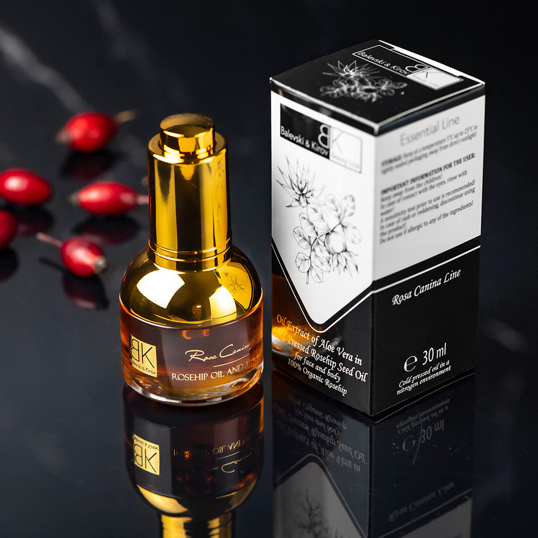 Studená lisovaná šípková olej s aloe vera olejom 30 ml Luxus - Bio produkt
