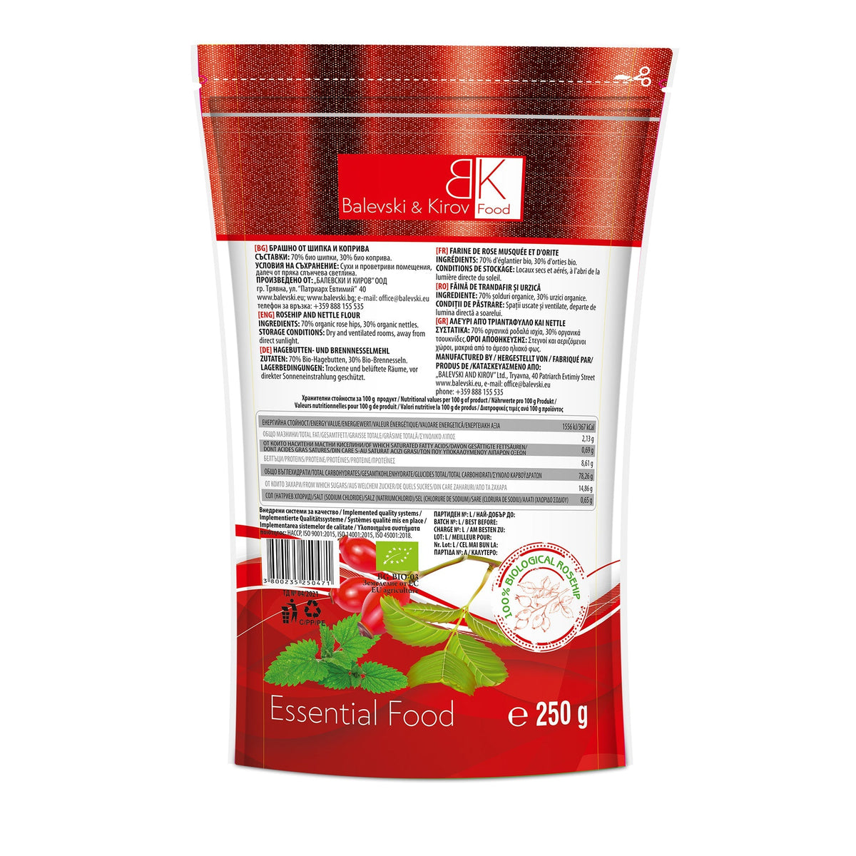 Múka z vysušených šípok s koprivovou múkou. 120 mikrónov - bio produkt